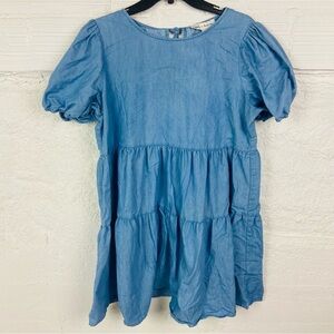 JACK + AVERY denim puff sleeve pleated mini jeans dress size large